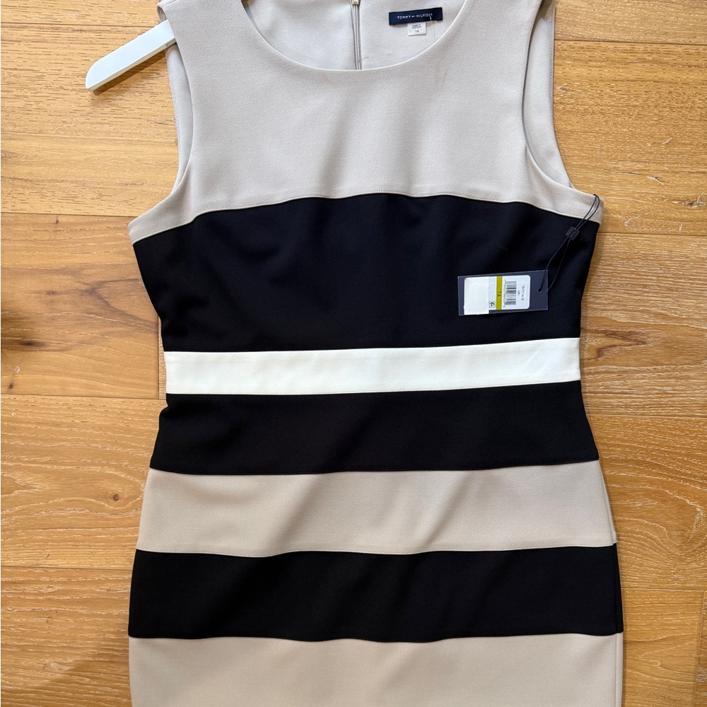 Tommy Hilfiger Black and Cream Striped Mini Dress